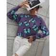 thumbnail image 2 of Suéter de mujer de punto holgado de talla grande con cuello redondo y estampado de mariposas de estilo europeo y americano para invierno, 2 of 6