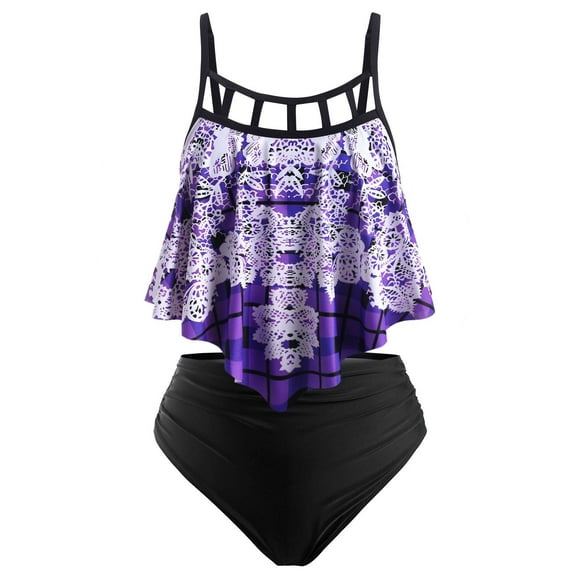 Tallo de talla grande recorte de impresión impulsada por el traje de baño de tankini Rosegal Camisetas sin mangas de talla grande