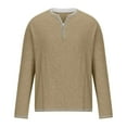 thumbnail image 3 of Miluxas Men's V Neck Long Sleeve Shirts Casual Henley Cotton T-Shirts Slim Fit Longline Tee Shirts Khaki, 3 of 5