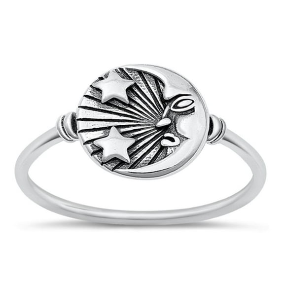 Man in the Moon & Stars Ring .925 Sterling Silver Band Jewelry Female Male Unisex Size 5