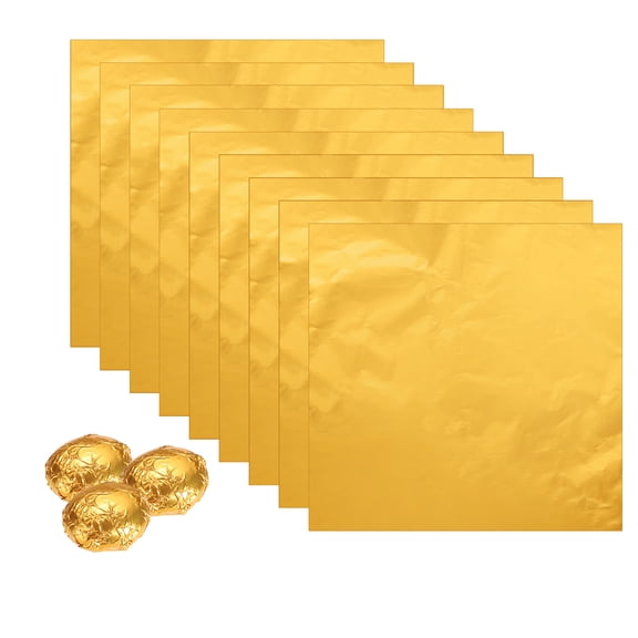 Uxcell 100Pcs Foil Candy Wrappers, 6 x 6 Inch Chocolate Bar Wrappers, Aluminum Foil Paper for Candy Packaging, Gold