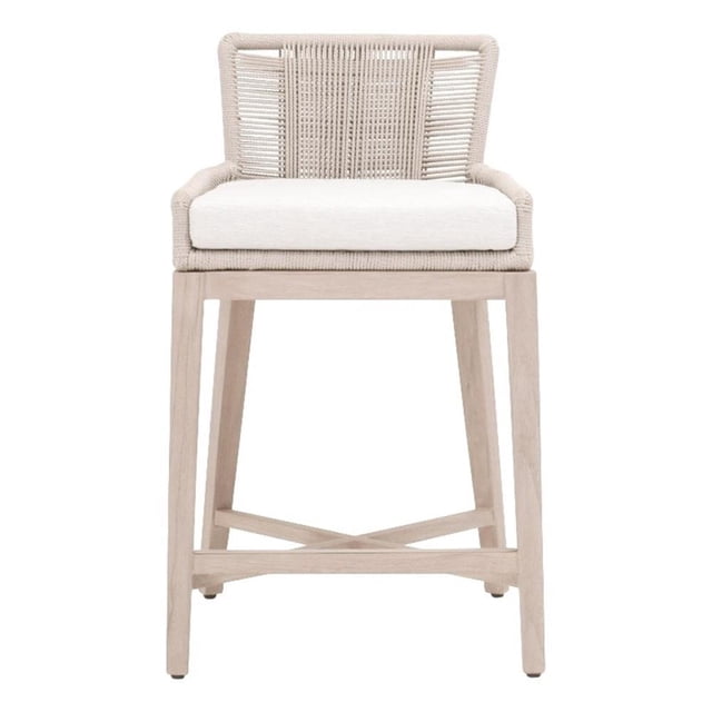 Pemberly Row Outdoor Rope and Teak Counter Stool 20.75"W in White