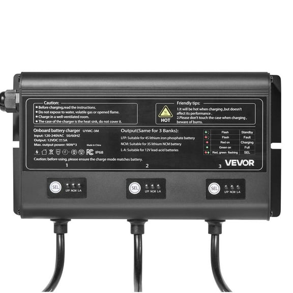 Marine Battery Charger 3 Bank 5A 12V Onboard IP68 Waterproof Smart Charger for Lithium Ion LiFePO4 NCM Lead Acid Batteries Boat Yacht RV Trailer