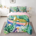 thumbnail image 2 of Feelyou Cartoon Leopard Cheetah Bedding Comforter Set 7 Pieces, Palm Leaves Botanical Full Bedding Set, Kawaii Jungle Animal Reversible Fitted Sheet Flat Sheet, Super Cozy Room Decor, 2 of 8
