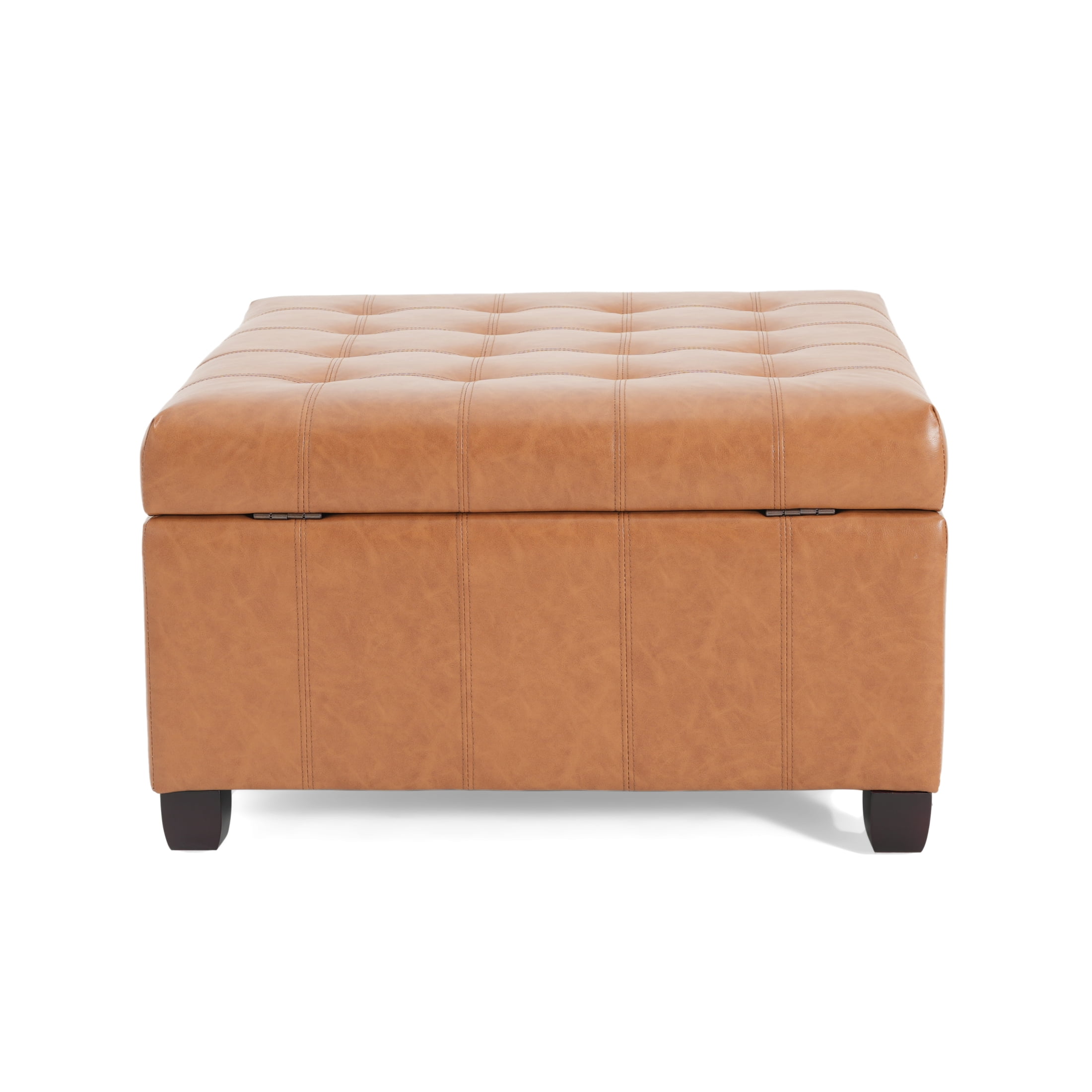 Christopher Knight Home Contemporary 31” Tufted PU Storage Ottoman, Waffle Stitch, Light Brown