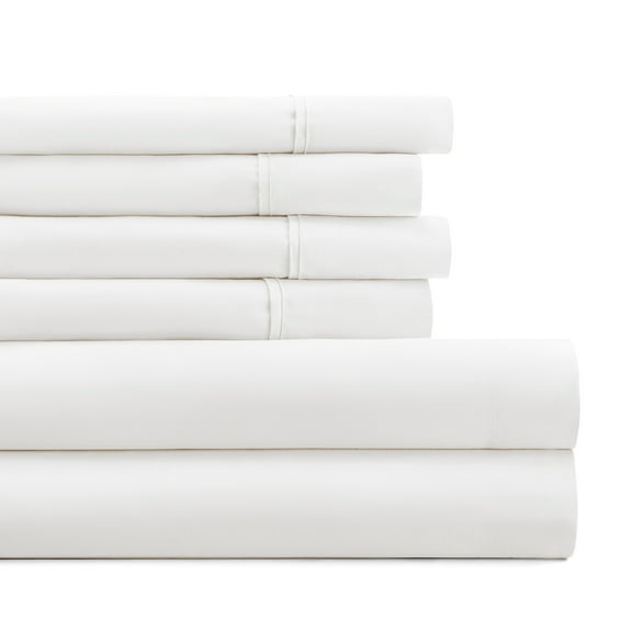 Queen, White Solid Microfiber 6 Piece Bed Sheet Set, by Noble Linens