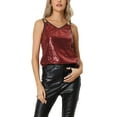 thumbnail image 1 of Camiseta sin mangas de lentejuelas INSPIRE CHIC para mujer, brillante, para fiesta en club, disco, top de brillo, M rojo, 1 of 6
