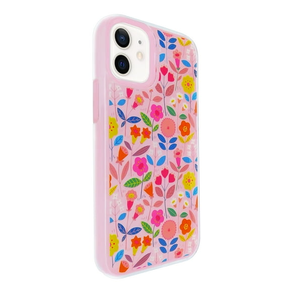 Funda de Diseño Doble Capa Selicell con Vidrio 9D para iPhone 12 Flores con fondo rosa