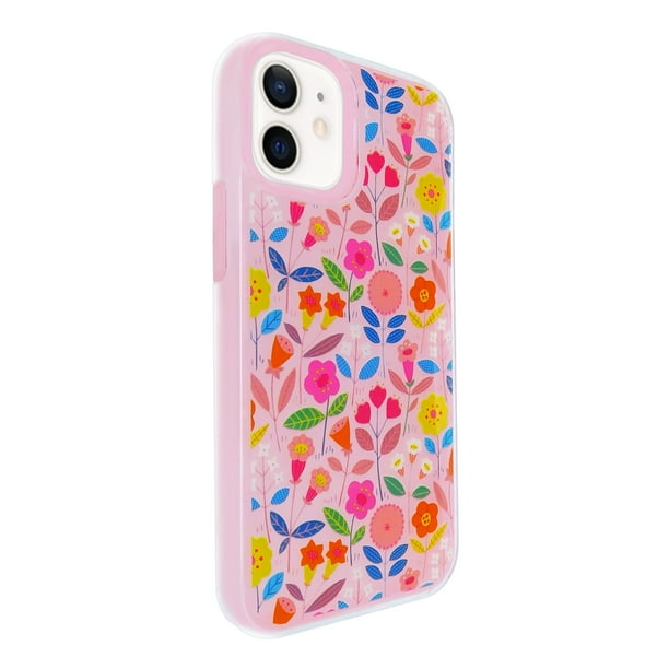 Funda de Diseño Doble Capa con Vidrio 9D para iPhone 12 mini Flores con fondo rosa Selicell