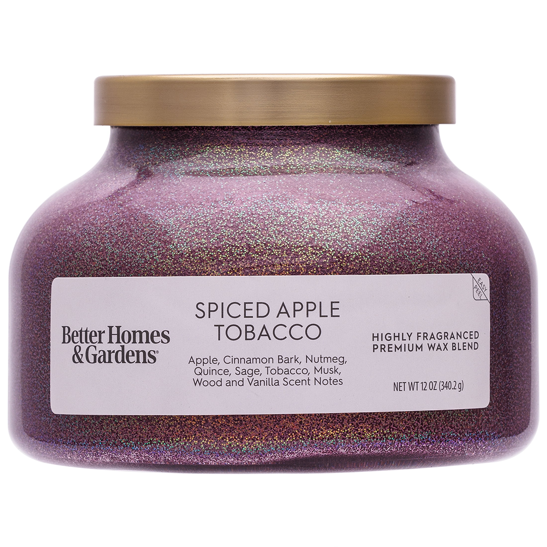 Better Homes & Gardens 1-Wick Holiday Scented Glitter Jar Candle, Spiced Apple Tobacco, 12oz.