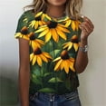 thumbnail image 2 of Youyipin Womens Tops Summer Floral Daisies Flower Print Women's Summer Tops Casual Yet Dressy Short Sleeve Polyester Pullover Shirts Graphic Tees For Women, 2 of 5