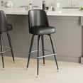 thumbnail image 3 of Emma + Oliver Set of 2 Dark Brown Bar Stools with Metal Frames, Vinyl Upholstered Swivel Bucket Seats, and Footrests, 3 of 11