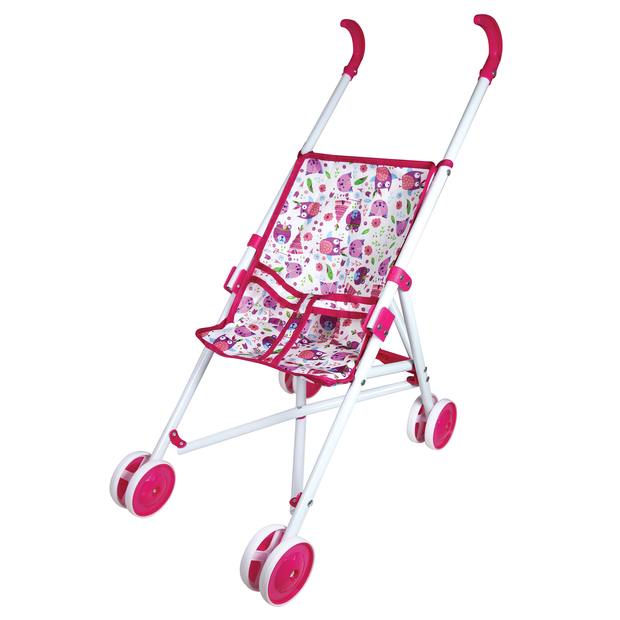 Lissi: 12" Doll Set: Stroller, Bed & Highchair - Blonde Hair - Pink-White-Animal - Feeding-Sleep-Travel Playset, Foldable Design, Kids-Toddlers Age 2+