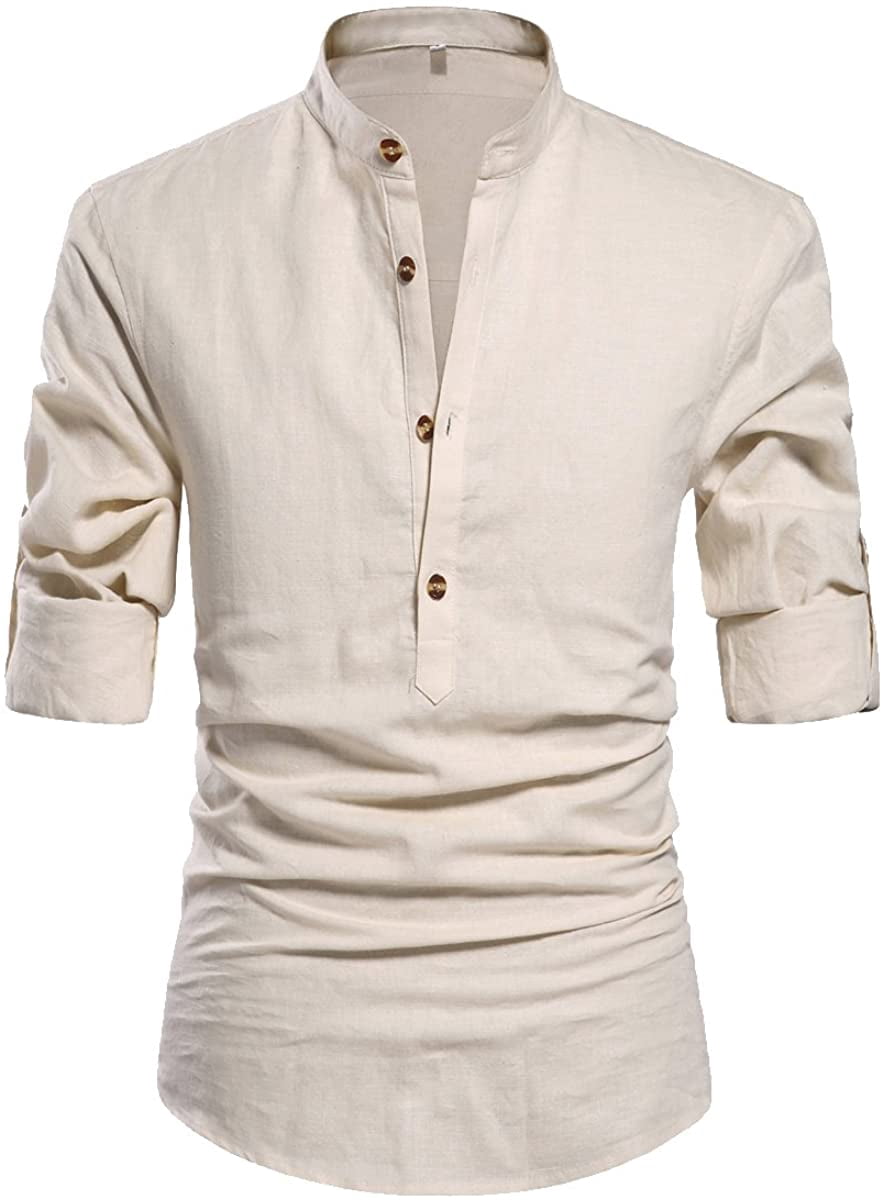 LONGYUAN Men Henley Neck Long Sleeve 