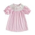 thumbnail image 1 of Liyamei Robe Smockée pour Filles avec Broderie Florale, Robe de Fête à Carreaux, Manches à Volants, Tenue Décontractée pour Jouer, 12-18 Mois, 1 of 5