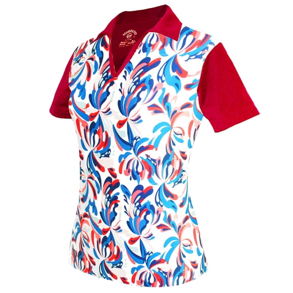 Monterey Club Women's Fountain Floral Print Block Golf Polo Shirt #2346