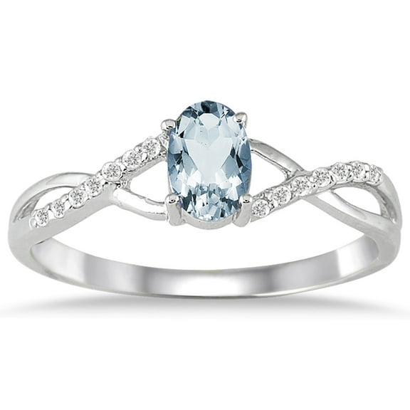 SZUL Women's Aquamarine and Diamond Twist Ring in 10K White Gold