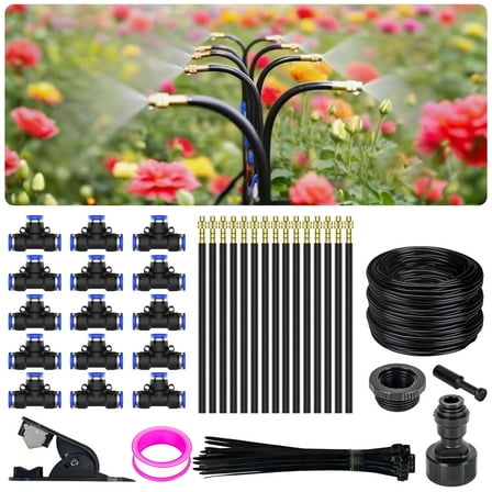 360° Adjustable Drip Irrigation System - Garden Watering System 50FT with 15 Nozzles, Drip Irrigation Kit for Garden, Yard, Lawn, Greenhouse, Plants, 5/16 inch Hose
