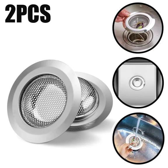QUEST- 2Pcs Kitchen Sink Filter Strainer Large Wide Rim 4.5" Mesh Bath Drain Stopper
