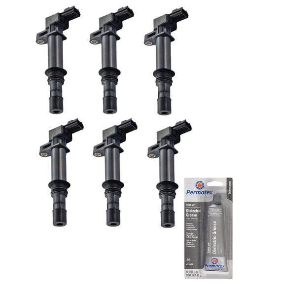 Set of 6 Ignition Coils and Permatex 22058 Dielectric Tune-Up Grease Compatible with 2006-2008 Jeep Commander 3.7L V6 Replacement for UF270