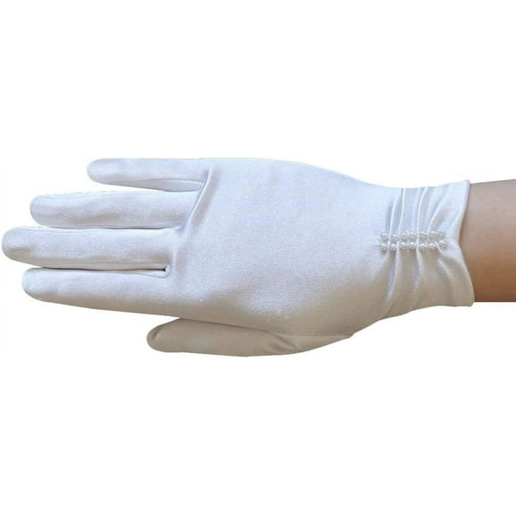 Jtbuh XLY Girl's Satin Gloves with ruched part and pearl beading