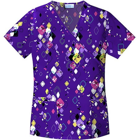 Diamond Dash Print Mock Wrap Scrub Top