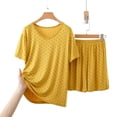 thumbnail image 4 of Women's 2 Piece Polka Dot Loungewear Set Short Sleeve Crew Neck Top with Elastic Waist Pants Breathable Casual Pajama Outfit for Home Nightwear Yellow XL(XL), 4 of 4