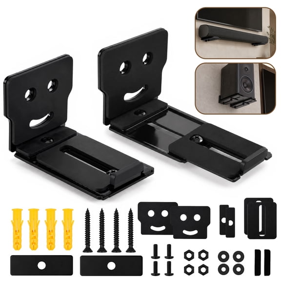 Topsome Soundbar Wall Mount Bracket Under TV, Universal Sound Bar Mount Shelf, Depth Adjustable 3.14”–5.1”, Holds Up to 40 lbs, Easy Install, Fits Most Soundbars, Black