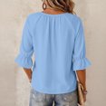 thumbnail image 5 of Womens Round Neck Half Sleeve Tops Keyhole Ruffled Cuff Retro Shirts Casual Soft Loose Fit Blouses L, 5 of 7