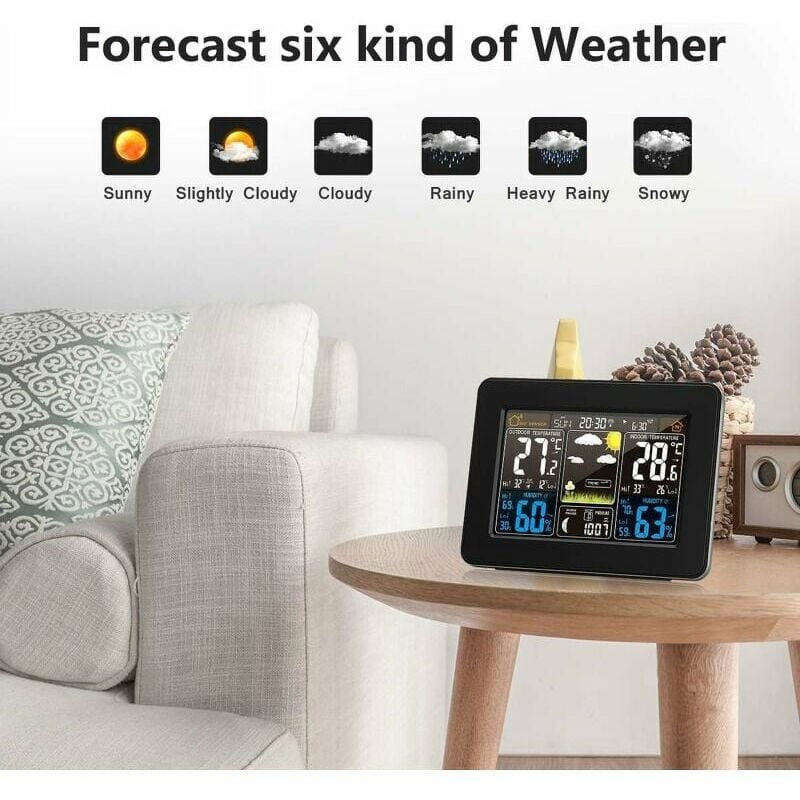 Wireless Weather Station With Alarm And Temperature/Humidity/Barometer/Alarm/Lunar/Weather Clock With Outdoor Sensor Digital Color Display Pt3365