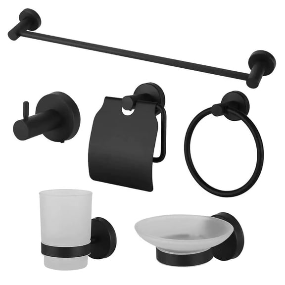 EcoSummer 6-Piece Bathroom Hardware Set, Stainless Steel Wall-Mounted Accessories with Towel Bar, Towel Ring, Toilet Paper Holder, Robe Hook, Soap Dish & Toothbrush Cup, Black & Gold Finish Options