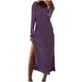 thumbnail image 2 of Sexlip Womens Ruched Wrap Midi Dress Long Sleeve Design Stretchy Fabric Relaxed Silhouette for Office Wear Purple XL, 2 of 6