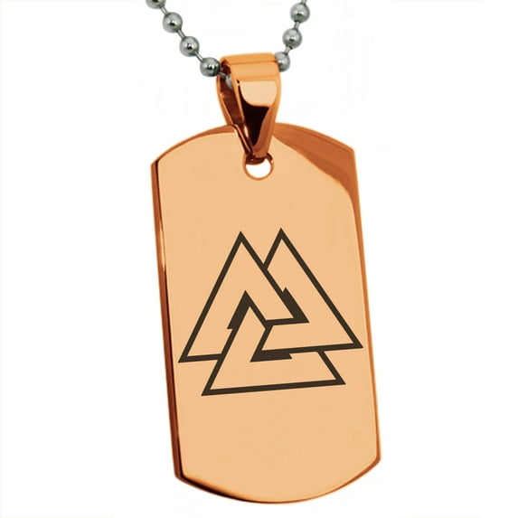 Stainless Steel Norse Valknut Viking Engraved Dog Tag Pendant Necklace