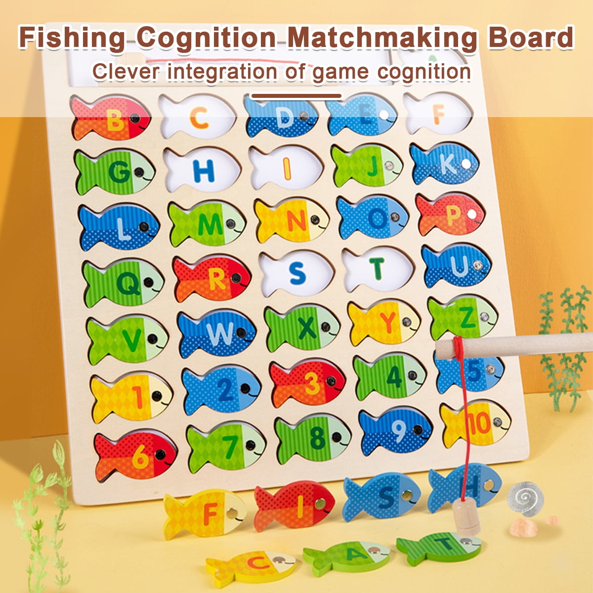 Retrok Magnetic Wooden Fishing Game Toy for Kids Alphabet Fish