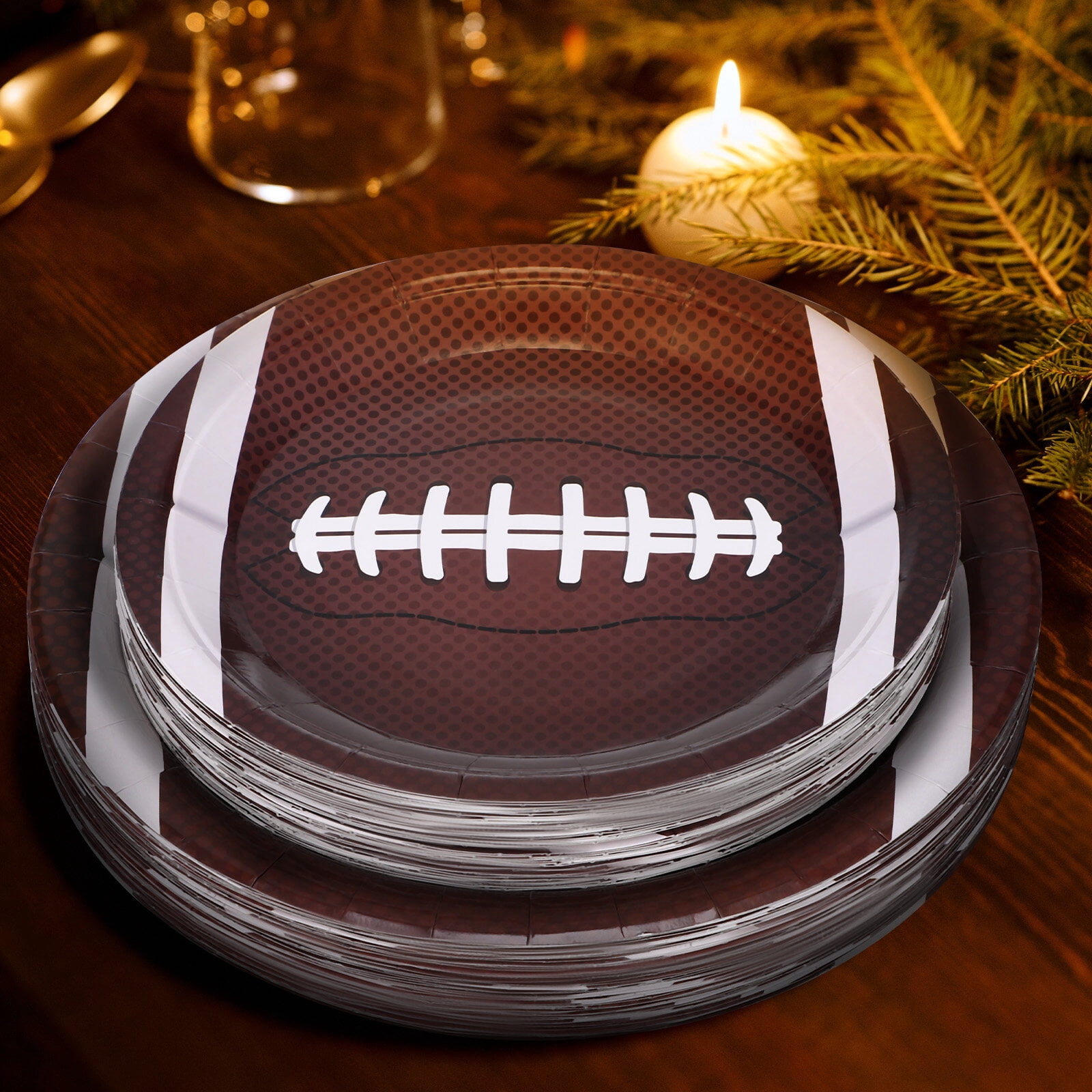 96-Pack Football Themed Paper Plates Disposable Trays Party Supplies for Football Game Day Celebrations