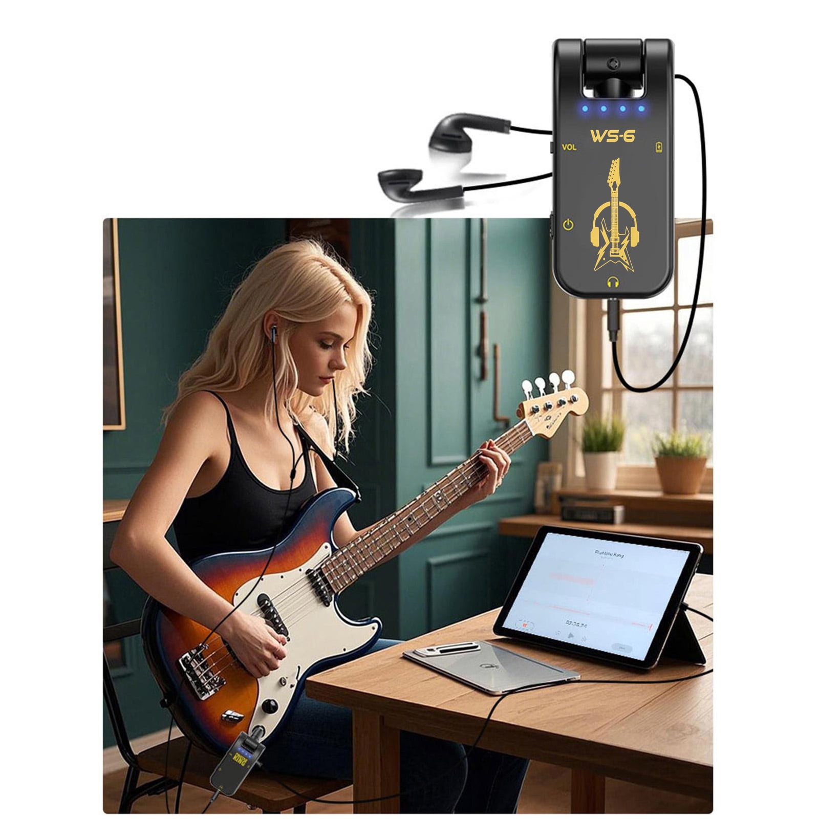 Multi Effect Guitar Amplifier Pickup with Reverbs Delay Overdrive Plastic Metal Texture for Electric Acoustic Guitars