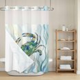 thumbnail image 6 of No Hook Shower Curtain with Snap in Liner, Watercolor Blue Crab Striped Waterproof Fabric Bathroom Curtain Mesh Top Window, Abstract Marine Life Shower Curtains 48x72in, 6 of 9