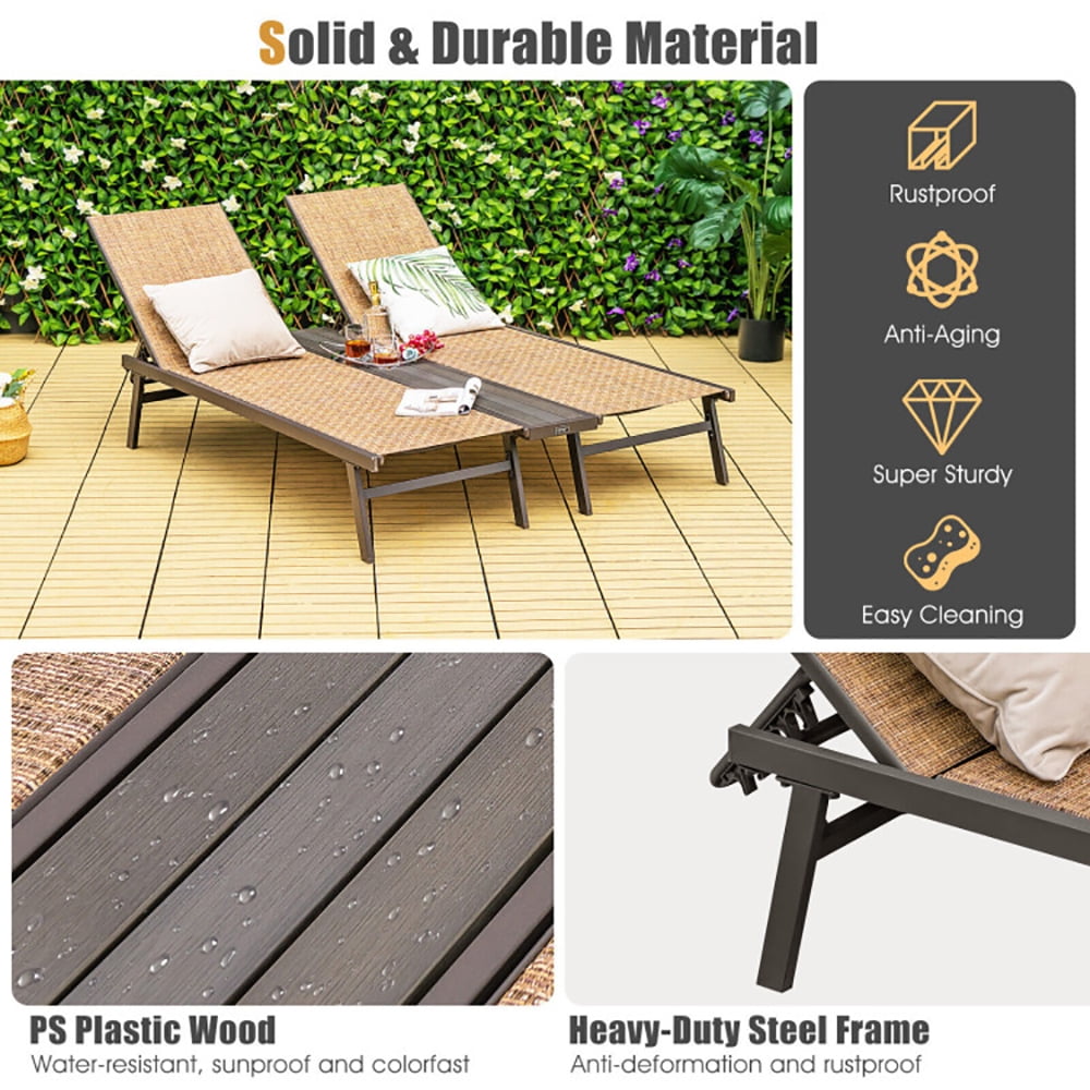 Aimee Lii 2-Person Patio Chaise Lounge with Middle Panel, Patio Loungers, Brown Aimee Lii 2-Person Patio Chaise Lounge with Middle Panel, Patio Loungers, Brown