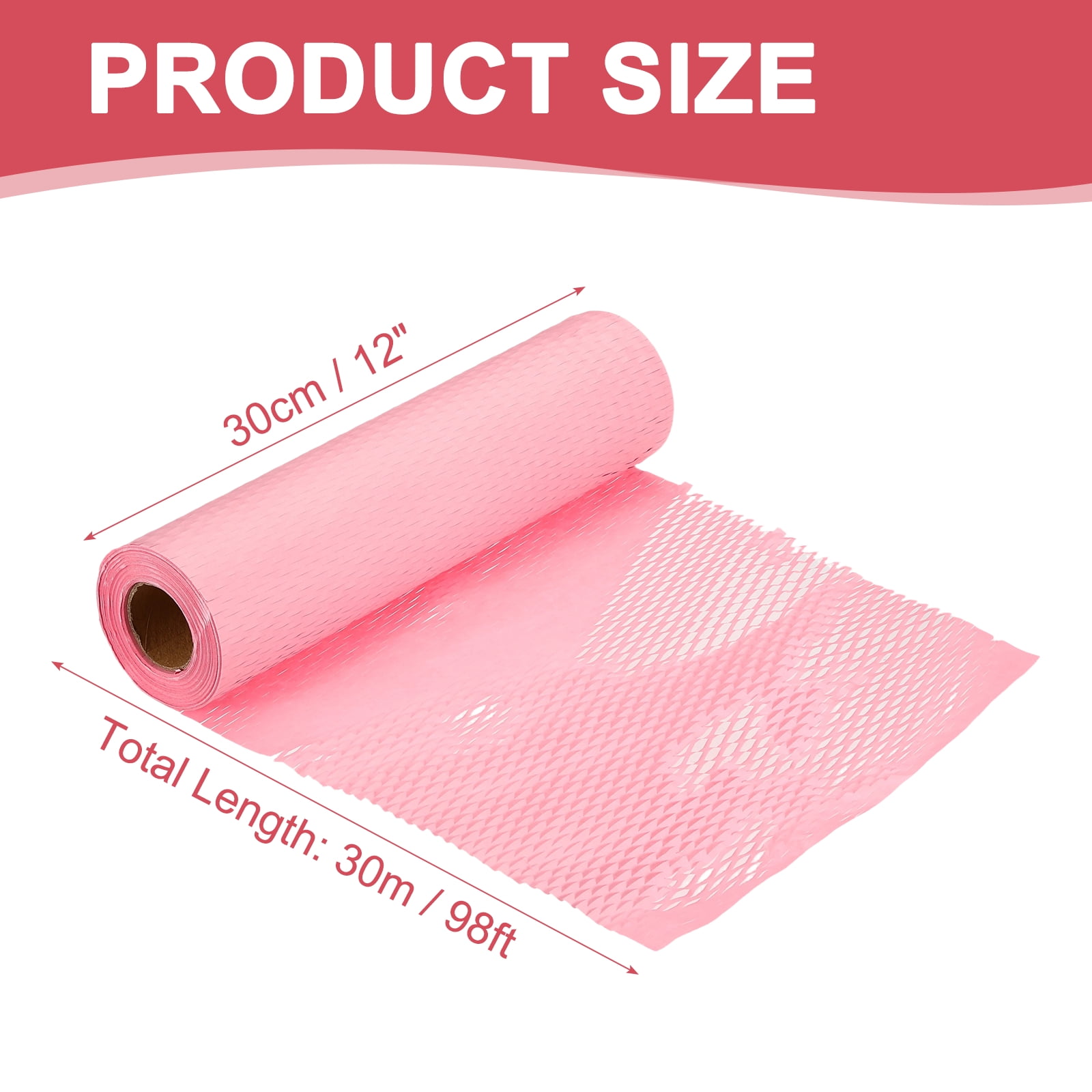 Uxcell Honeycombs Packing Paper Wrap, 12 Inch x 98 ft Wood Pulp Kraft Paper Bubble Pack Wrap Roll for Packing Shipping Moving, Pink
