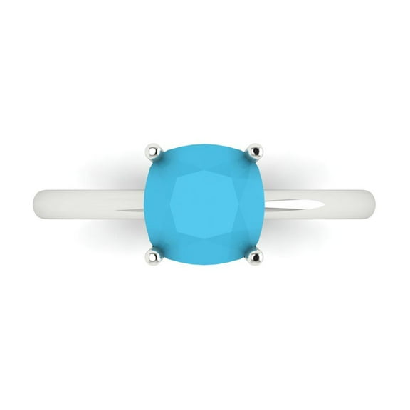 Clara Pucci 14K White Gold 2ct Turquoise Solitaire Ring for Women