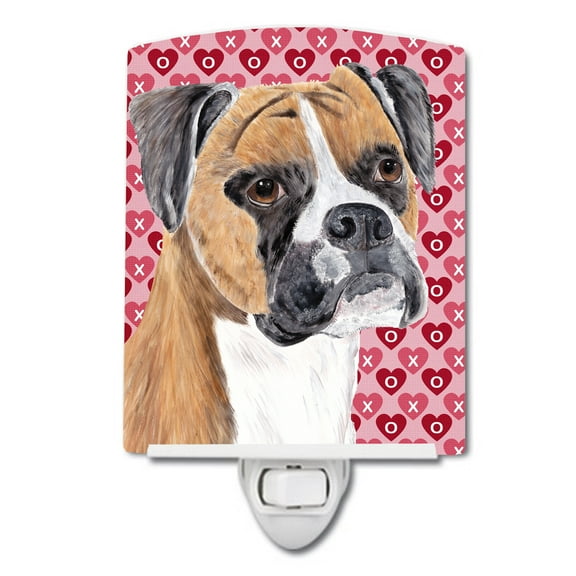 Caroline's Treasures SC9249CNL Boxer Hearts Love and Valentine's Day Portrait Ceramic Night Light, 6x4x3", multicolor