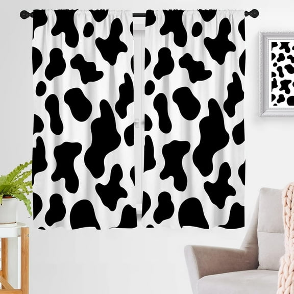 Cow Print Window Curtain Black White Western Country Farmhouse Kids Nursery Teen Girl Rustic Abstract Cute Animal 42" W x 63" L Curtains Set for Bedroom Living Room 2 Panels Rod Pocket Drapes