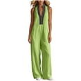 thumbnail image 3 of VBVC Women's Sleeveless V-Neck Wide Leg Jumpsuit, Summer Zipper Palazzo Pants For Women, Ladies' Stand Collar Boho One Piece Outfit with Pockets,Green,S-2XL, 3 of 6