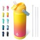thumbnail image 1 of BJPKPK Botella de agua aislada con tapa de pajita, botellas de agua térmicas de 18 oz con boquilla suave, mango flexible y bota antideslizante, termo de metal de acero inoxidable a prueba de fugas sin, 1 of 1