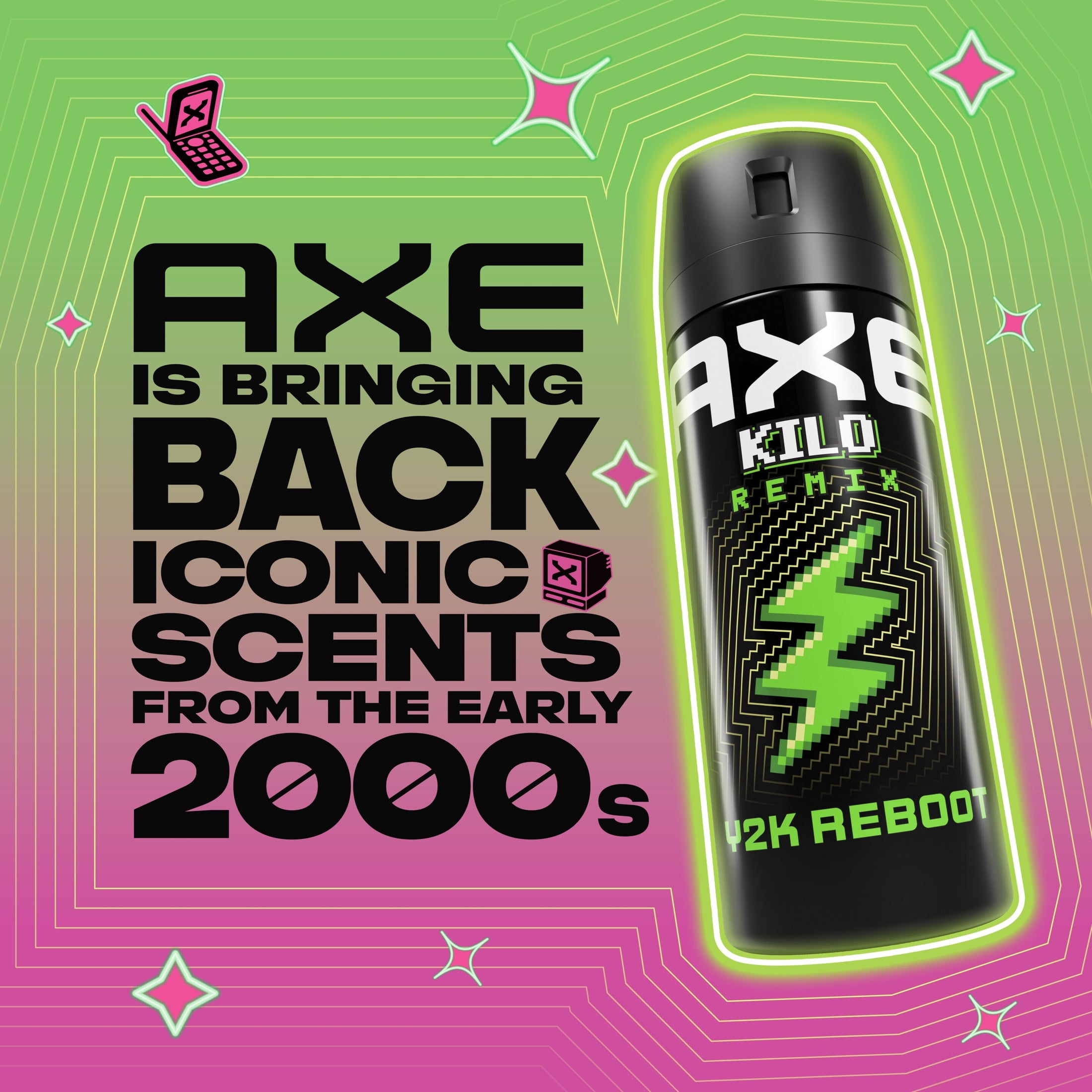 AXE Y2K Reboot Underarm Deodorant Body Spray Kilo Remix For Men & 48H Freshness, Kilo Remix, With Aluminum Free Formula, 2.9 oz