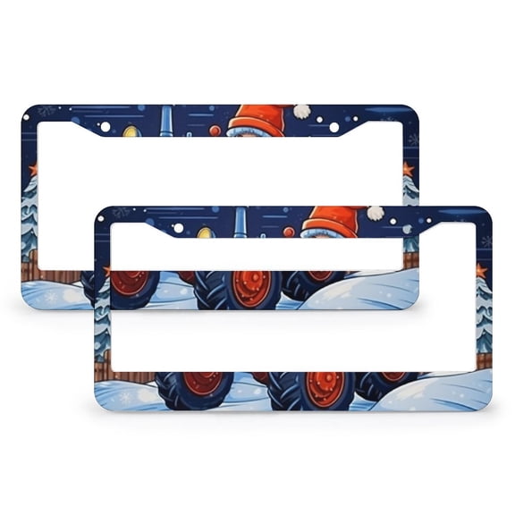 2 Pieces Wooden Christmas Farm Tractor Pattern License Plate Frame Kids Cartoon Car License Plate Frame License Plate Shield Frame Quality Aluminum Metal Car Accessories US Canada Standard