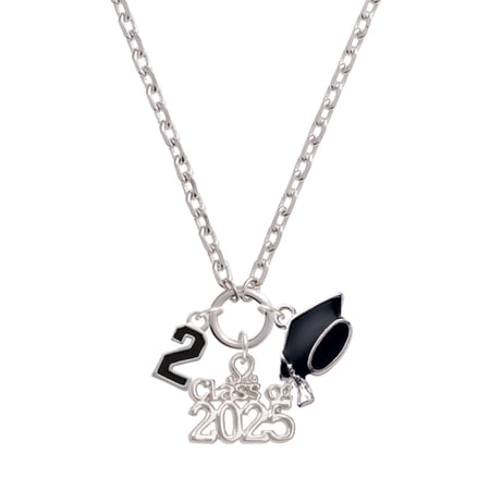 Delight Jewelry Silver-tone Black Number - 2 - Silver-tone Class of 2025 Graduation Zoey Necklace, 28"