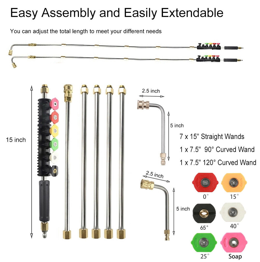 iMeshbean 120 Inch Pressure Washer Extension Wand Gutter Cleaning Tool Set 1/4" Quick Connect 4000 PSI Power Washer with 6 Spray Nozzle Tips, 30° Curved Rod, High Reach