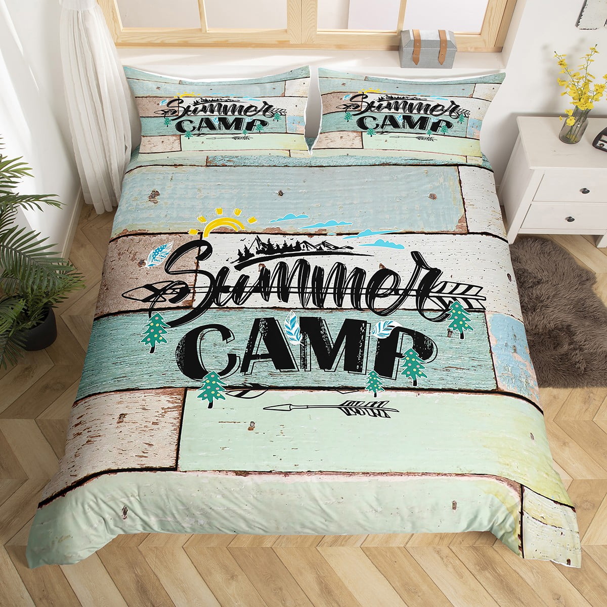 YST Happy Camping Comforter Cover for Kids Boys Teens Rv Camper Decor