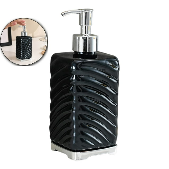 Dvruxg Ribbed Soap Dispenser with Stainless Steel Pump, Refillable Liquid Soap Bottle for Bathroom, Kitchen(Black)